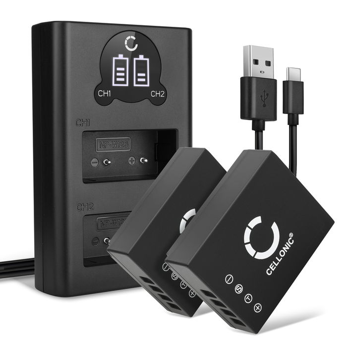 2x Fuji FujiFilm X-T100 Batteria marcata CELLONIC, 1140mAh + Caricabatterie Doppio