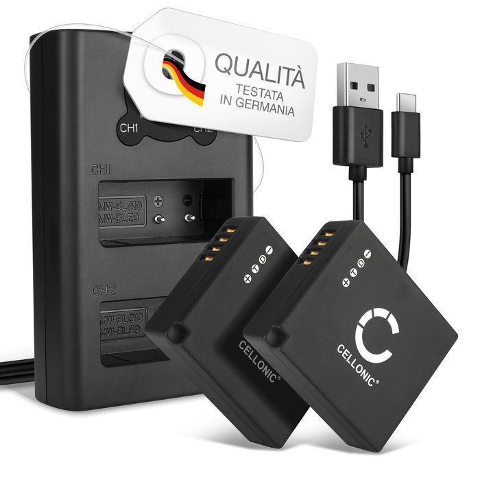 2x Batteria per Leica D-LUX Typ 109, Leica D-LUX 7 - BP-DC15 BP-DC15-E BP-DC15-TK BP-DC15-U 730mAh + Caricabatteria doppio BC-DC15 BC-DC15-E Ricambio sostituzione scorta