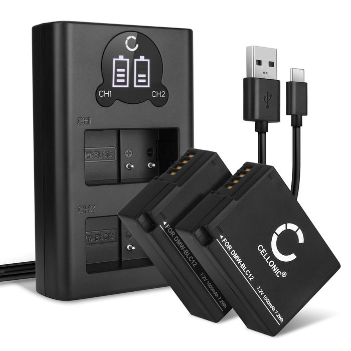 2x Panasonic Lumix DMC-G80 Batteria marcata CELLONIC, 1000mAh + Caricabatterie Doppio