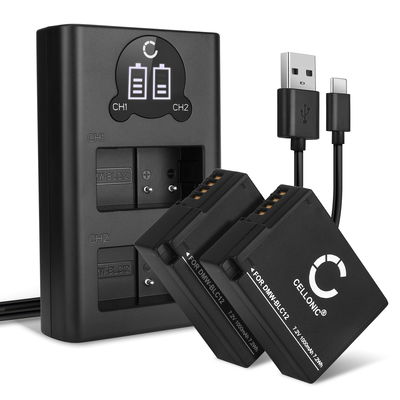 2x Batteria per Panasonic G7 DMC-G7 G5 G6 G80 G81 G90 GX8 GH2 Lumix FZ1000 II DMC-FZ200 FZ2000 FZ300 - DMW-BLC12 DMW-BLC12E -BLC12PP 1000mAh + Caricabatteria doppio DE-A80A DE-A80 Ricambio sostituzione scorta