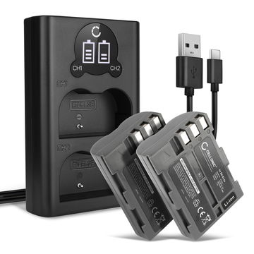 2x Batteria per Nikon D90 D700 D300 D900 D100 D200 D300S D50 D70 D70s D80 - EN-EL3a EN-EL3e EN-EL3 2000mAh + Caricabatteria doppio MH-18a Ricambio sostituzione scorta