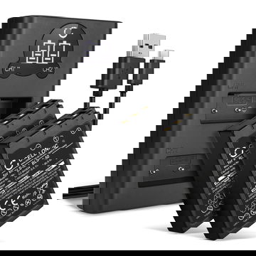 2x Batterie per Olympus Pen EPL7, EPL8, EPL6, EPL5, EPL4, EPL3, EPL2, Stylus 1, OM-D E-M10 Mark II, BLS-50, BCS-1 - BLS-5 BLS-50 1000mAh + Caricabatteria doppio BCS-1 BCS-5 con led di stato di ricarica, affidabili sostituzioni marcate CELLONIC