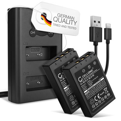 2x BLS-50 Battery for Olympus OM-D E-M10 Mark III II E-M5 Mark III Pen E-PL9 E-PL1 PL10 PL2 E-PL8 E-PM1 900mAh BLS-5 Battery Replacement + USB LCD Dual Charger
