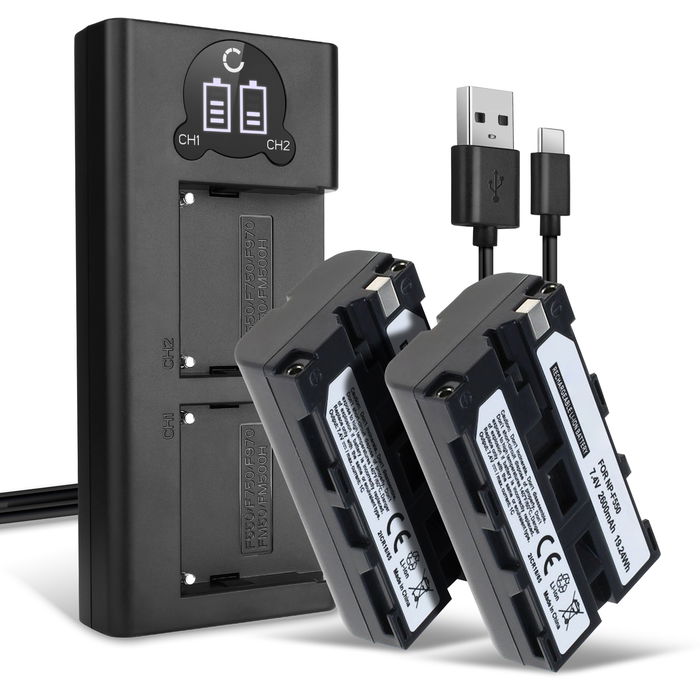 2x Sony DCR-TRV120 Batteria marcata CELLONIC, 2600mAh + Caricabatterie Doppio