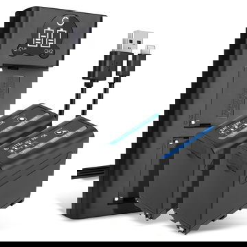 2x Batteria NP-F930 NP-F950 NP-F960 NP-F970 XL-B2 XL-B3, USB-Out per fotocamera Sony AX1 VX2000 VX2100 HDR-FX1 FX7 PD150 HXR-MC2000 FDR-AX1 Z CAM E2 Affidabile ricambio da 10200mAh, marca CELLONIC + Caricabatterie Doppio