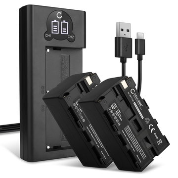 2x CELLONIC Camera Battery for Sony NX100 NX5 HXR-MC2500 MC2000 VX2100 VX2000 HDR-FX1 FX7 DSR-PD170 PD150 TRV900 Replacement NP-F970 NP-F960 NP-F570 NP-F770 Battery 4400mAh Backup + Dual Charger BC-VM50