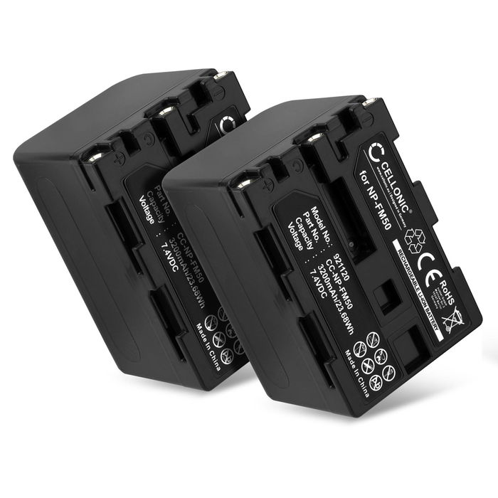 2x Batteria NP-FM50 NP-FM30 NP-QM91 NP-QM71 per fotocamera Sony HVR-A1 HDR-SR1 HDR-HC1 GV-D1000 DCR-TRV38 TRV20 TRV330 TRV285 TRV340 TRV345 TRV351 TRV355 Affidabile ricambio da 3200mAh, marca CELLONIC