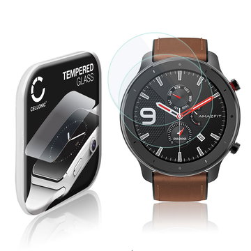 2x Vetrino protettivo 9H CELLONIC per Amazfit GTR - 47mm, (2.5D Screen protector 0,30mm per smartwacht, braccialetto fitness Full Glue), colore Trasparente, pellicola salva-schermo di orologio smartwatch