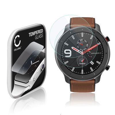 2x Vetrino protettivo 9H CELLONIC per Amazfit GTR - 47mm, (2.5D Screen protector 0,30mm per smartwacht, braccialetto fitness Full Glue), colore Trasparente, pellicola salva-schermo di orologio smartwatch