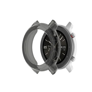 Protezione subtel in TPU per Amazfit GTR - 42mm custodia assorbi-urti per smartwatch, Trasparente / nero, cover protettiva di bordi, ghiera, lunette e anse