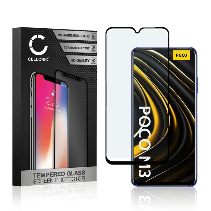 Vetro temperato CELLONIC per Xiaomi Poco M3, screen protector (3D Full Cover 9H 0,33mm Full Glue) nero Pellicola salva schermo per telefono cellulare smartphone