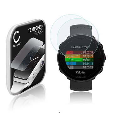 2x Vetrino protettivo 9H CELLONIC per Polar Vantage M, (2.5D Screen protector 0,33mm per smartwacht, braccialetto fitness Full Glue), colore nero, pellicola salva-schermo di orologio smartwatch
