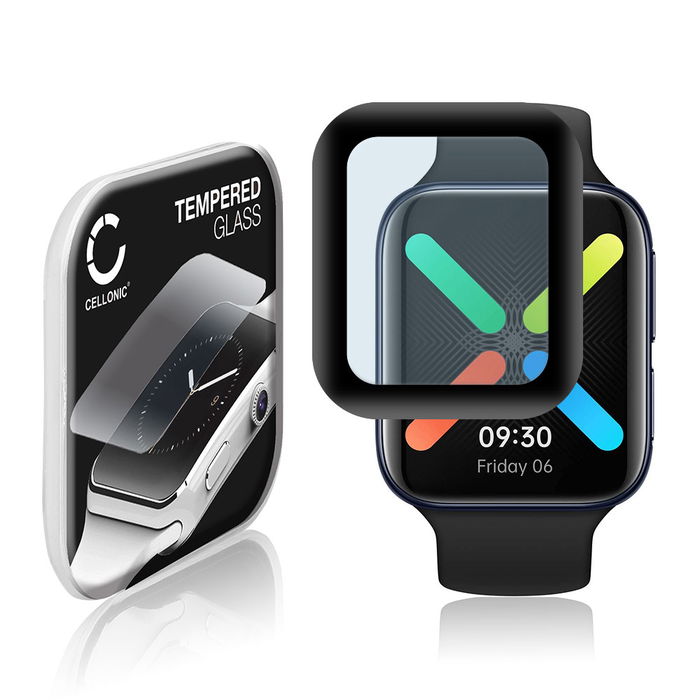 Vetrino protettivo 9H CELLONIC per Oppo Watch - 46mm, (3D Full Cover Screen protector 0,33mm per smartwacht, braccialetto fitness Full Glue), colore nero, pellicola salva-schermo di orologio smartwatch