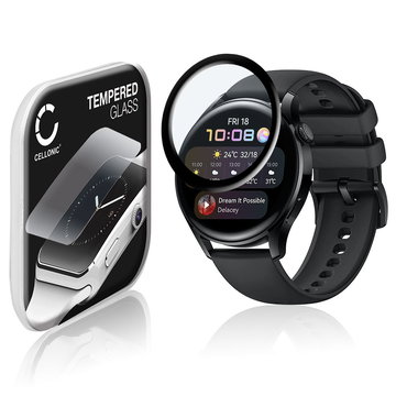 Vetrino protettivo 9H CELLONIC per Huawei Watch 3 - 46mm, (3D Full Cover Screen protector 0,33mm per smartwacht, braccialetto fitness Full Glue), colore Trasparente, pellicola salva-schermo di orologio smartwatch