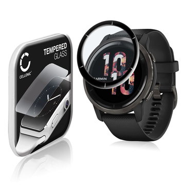 Vetrino protettivo 9H CELLONIC per Garmin Venu 2, (3D Full Cover Screen protector 0,33mm per smartwacht, braccialetto fitness Full Glue), colore Trasparente, pellicola salva-schermo di orologio smartwatch