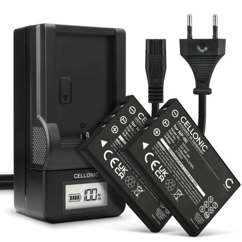 2x Battery for Medion Life P47000, E47006, P47005, X47008 NP-60 (1180mAh, 3.7V) + Charger from CELLONIC