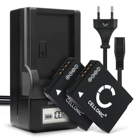 2x Batteria per Leica V-LUX 20, 30, 40 BP-DC7 (890mAh, 3.7V) + Caricabatteria di CELLONIC