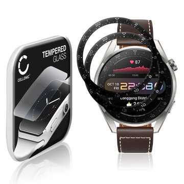 2x Vetrino protettivo 9H CELLONIC per Huawei Watch 3 Pro, (3D Full Cover Screen protector 0,33mm per smartwacht, braccialetto fitness Full Glue), colore Trasparente, pellicola salva-schermo di orologio smartwatch