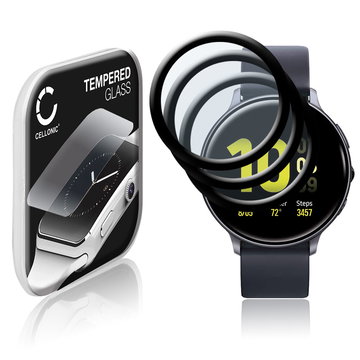 3x Vetrino protettivo 9H CELLONIC per Samsung Galaxy Watch Active 2 (44mm), (3D Full Cover Screen protector 0,33mm per smartwacht, braccialetto fitness Full Glue), colore nero, pellicola salva-schermo di orologio smartwatch