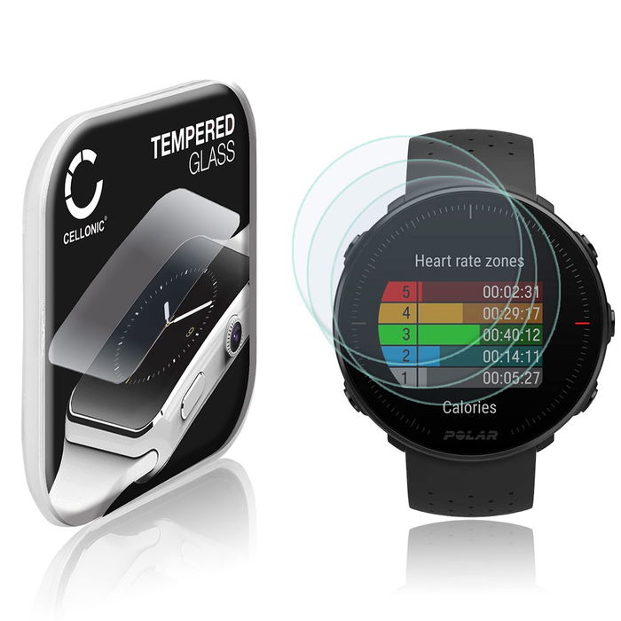 3x Vetrino protettivo 9H CELLONIC per Polar Vantage M, (2.5D Screen protector 0,33mm per smartwacht, braccialetto fitness Full Glue), colore nero, pellicola salva-schermo di orologio smartwatch
