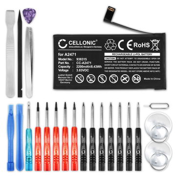 Batteria CELLONIC A2471 per Apple iPhone 12 Mini Ricambio da 2200mAh + Set di strumento Sostituzione facile con utensili adatti e duraturi