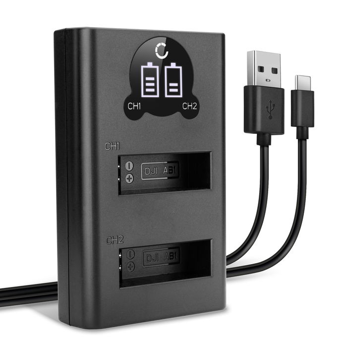 Caricatore USB doppio (AB1, P01, PT1) per DJI Osmo Action 1, CP.OS.00000020.01 + 1m + Cavo USB di CELLONIC