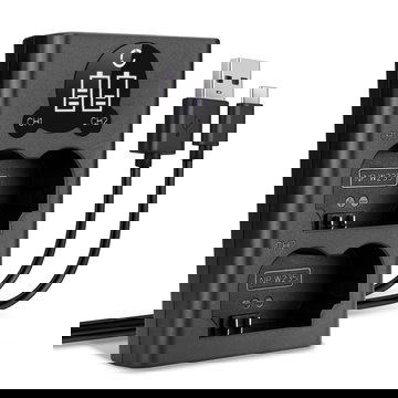 USB Dual Charger (NP-W235) for FujiFilm X-T4 / GFX 50S II / GFX100S / X-H2S + 1m + USB Cable from CELLONIC