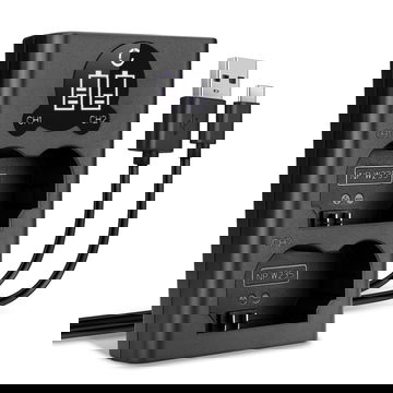 Caricatore USB doppio (NP-W235) per FujiFilm X-T4 / GFX 50S II / GFX100S / X-H2S + 1m + Cavo USB di CELLONIC