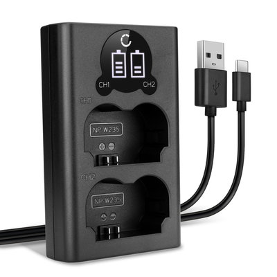 Caricatore USB doppio (NP-W235) per FujiFilm X-T4 / GFX 50S II / GFX100S / X-H2S + 1m + Cavo USB di CELLONIC