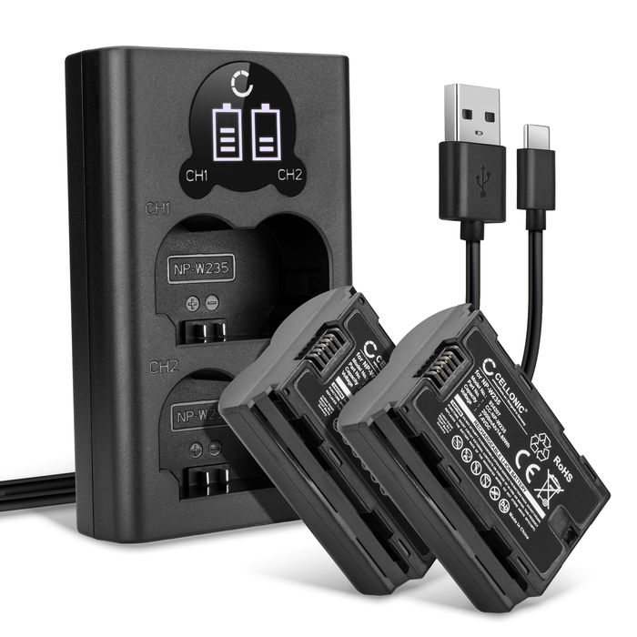 2x NP W235 Battery for FujiFilm X-T4 / GFX 50S II / GFX100S / X-H2S 2000mAh Camera Battery Replacement NP-W235 + Dual Charger