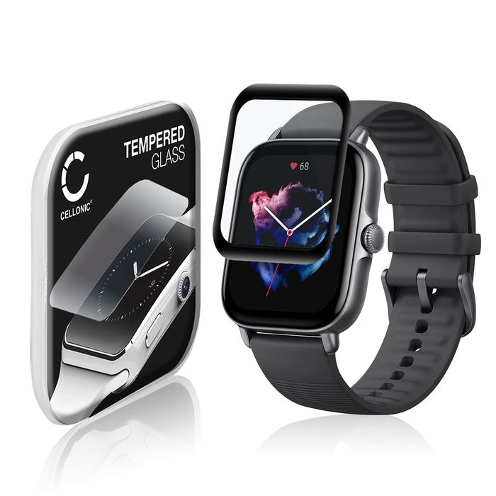 Vetrino protettivo 9H CELLONIC per Amazfit GTS 3, (3D Full Cover Screen protector 0,33mm per smartwacht, braccialetto fitness Full Glue), colore nero, pellicola salva-schermo di orologio smartwatch