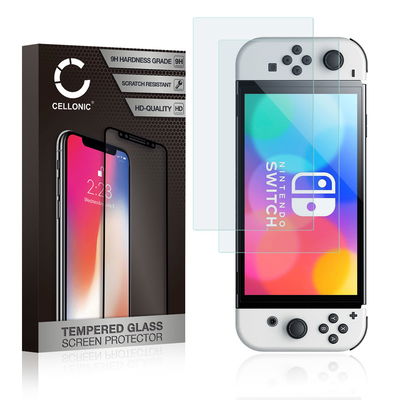 2x Vetro protettivo 9H CELLONIC per consolle Nintendo Switch OLED, Screen protector 2.5D 0,33mm Full Glue, colore Trasparente, pellicola salva-schermo, panzerglas