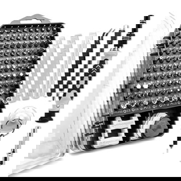 Set di 122 punte per cacciaviti, inserti in lega di acciaio per le operazioni più comuni e professionali – kit con leve, ventosa e portainserti in comoda resistente valigetta