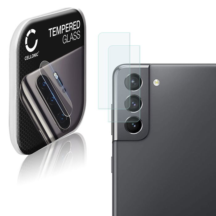 2x Vetrino protettivo CELLONIC per lenti di fotocamera del telefono smartphone Samsung Galaxy S21 (SM-G991) pellicola 9H 0,33mm Full Glue Trasparente