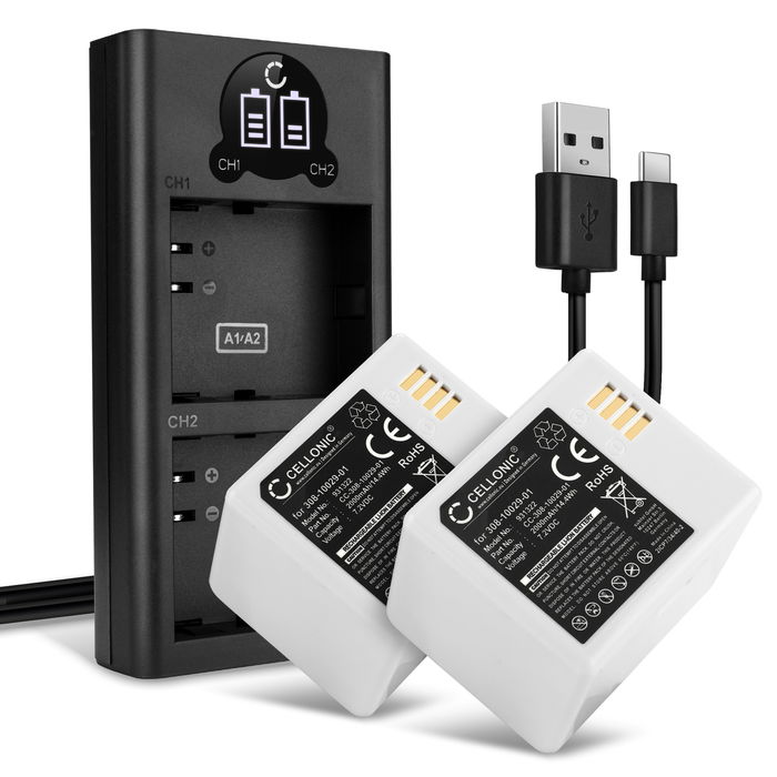 2x Batteria Arlo Pro, marcata CELLONIC, 2000mAh + Caricabatterie Doppio