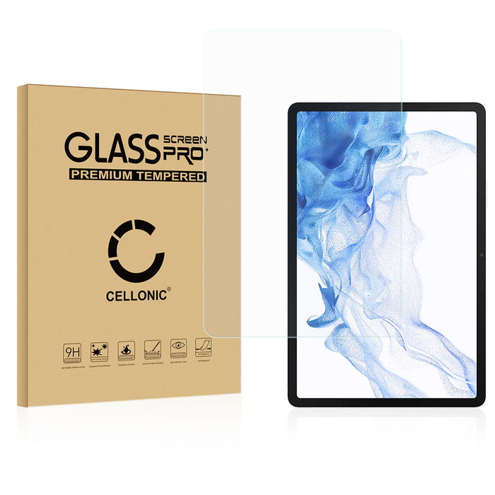 Vetrino protettivo 9H CELLONIC per tablet Samsung Galaxy Tab S8 X700N, (2.5D Screen protector 0,33mm Full Glue), colore Trasparente, pellicola salva-schermo anche per e-reader