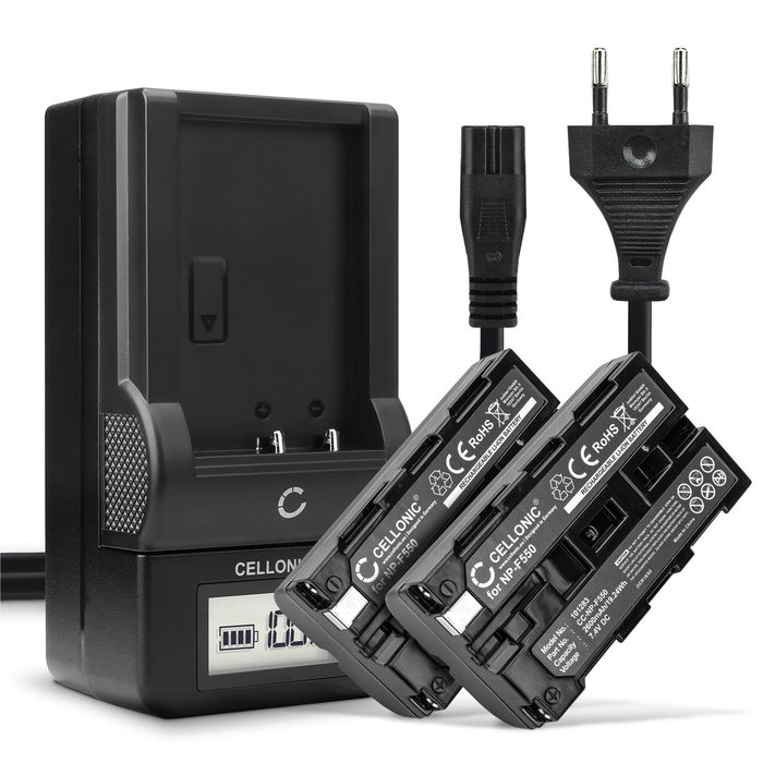 2x Sony NP-F750 batteria 2600mAh, Batteria di ricambio + Caricabatteria efficiente e durata per la tua fotocamera e videocamera