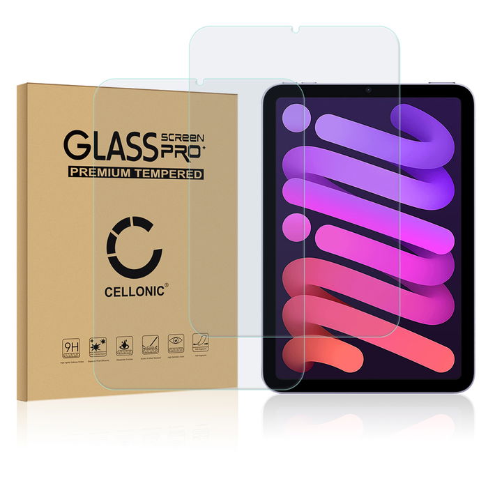 2x Vetrino protettivo 9H CELLONIC per tablet Apple iPad Mini 6 (2021) - A2568, (2.5D Screen protector 0,33mm Full Glue), colore Trasparente, pellicola salva-schermo anche per e-reader