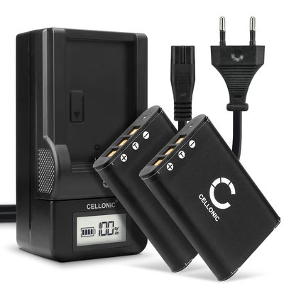 2x Batteria D-LI78 per fotocamera Pentax Optio M50, Optio M60, Optio S1, Optio V20, Optio W60, Optio W80 Affidabile ricambio da 600mAh, marca CELLONIC + Caricabatteria