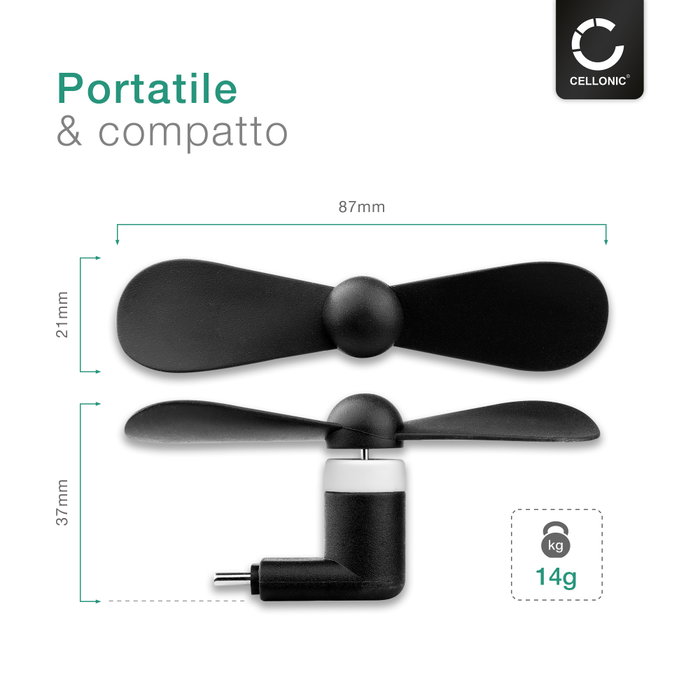 Ventola USB Portatile Per Cellulari, Tipo-C E Micro USB, Raffreddamento Per Android Con OTG, Colori Vari - 2