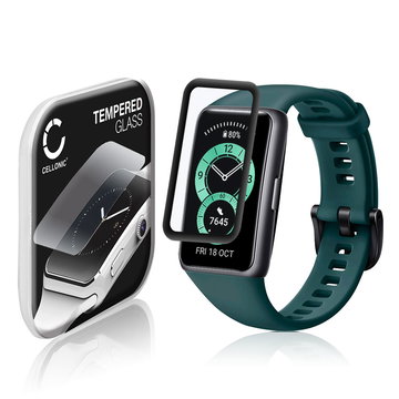 Vetrino protettivo 9H CELLONIC per Huawei Band 6, (3D Full Cover Screen protector 0,33mm per smartwacht, braccialetto fitness Full Glue), colore nero, pellicola salva-schermo di orologio smartwatch