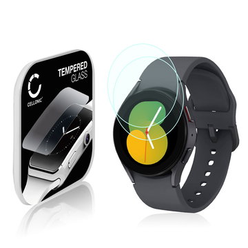 2x Vetrino protettivo 9H CELLONIC per Samsung Galaxy Watch 5 - 40mm, (2.5D Screen protector 0,30mm per smartwacht, braccialetto fitness Full Glue), colore Trasparente, pellicola salva-schermo di orologio smartwatch