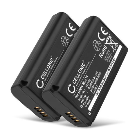 2x Batteria per Panasonic Lumix DC-S1, DC-S1H, DC-S1M2, DC-S1M2ES DMW-BLJ31 (3400mAh, 7.4V) di CELLONIC