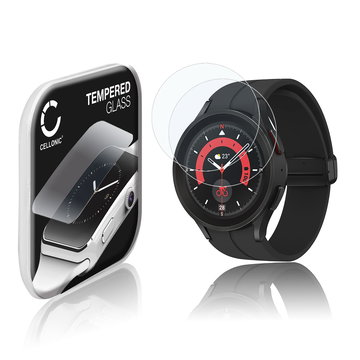 2x CELLONIC Screen Protector for Samsung Galaxy Watch 5 Pro Fitness Tracker Smart Watch Face Protector - 2.5D 0,30mm Full Glue 9H Tempered Glass Display Cover Crystal Clear