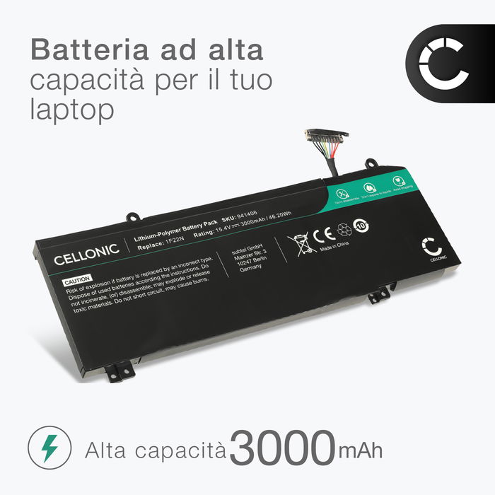 Batteria per portatile Dell Alienware M15 2018, M17 2019, G7 7790, G7 7590, G5 15 5590, G7 17 7790, 1F22N, XRGXX ricambio per laptop 3000mAh 15.4V 