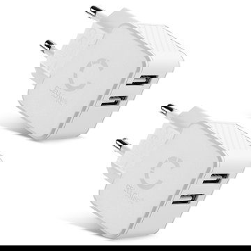 2x Caricatore USB rapido, adattatore di ricarica per 5V / 1A, 1000mA , colore bianco, 17W 3.4A 5V 2 per presa EU