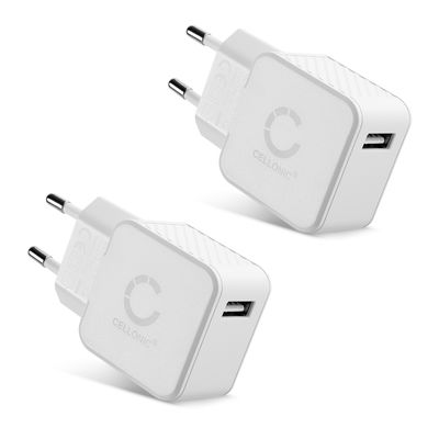 2x Caricatore USB rapido, adattatore di ricarica per 5V / 1A, 1000mA , colore bianco, 12W 2.4A 5V 2 per presa EU