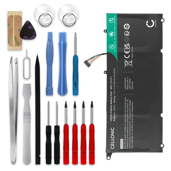 Batteria per portatile Dell XPS 13 9350, XPS 13 9343, XPS 13D-9343 + Werkzeug-Set ricambio per laptop 6100mAh 7.6V + Set di strumento