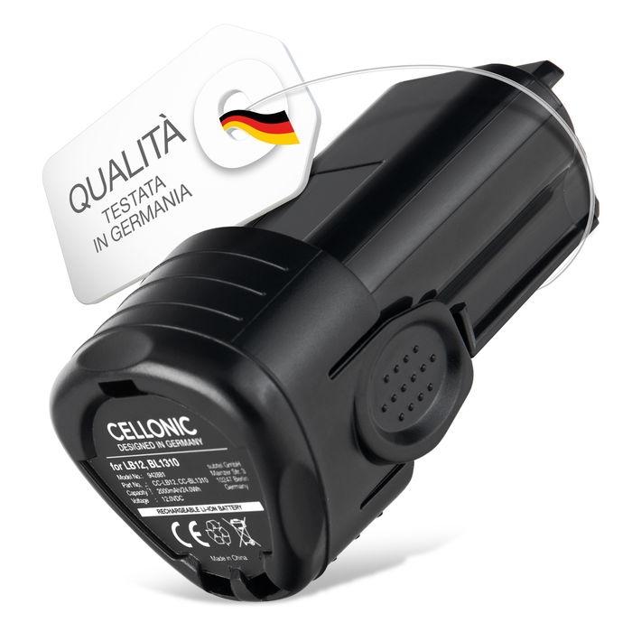 Batteria per Black & Decker EGBL108, LB12, BL1310, BL1510, GKC108, BDCDMT112, EGBL108KB 2000mAh 12V Li Ion marca CELLONIC