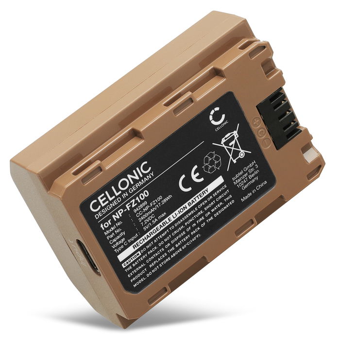 Batteria con Type-C input per Sony Alpha 7 IV, 6700, A6600, ILCE-6600, A7S III, A9, ILCE-9 2400mAh da CELLONIC